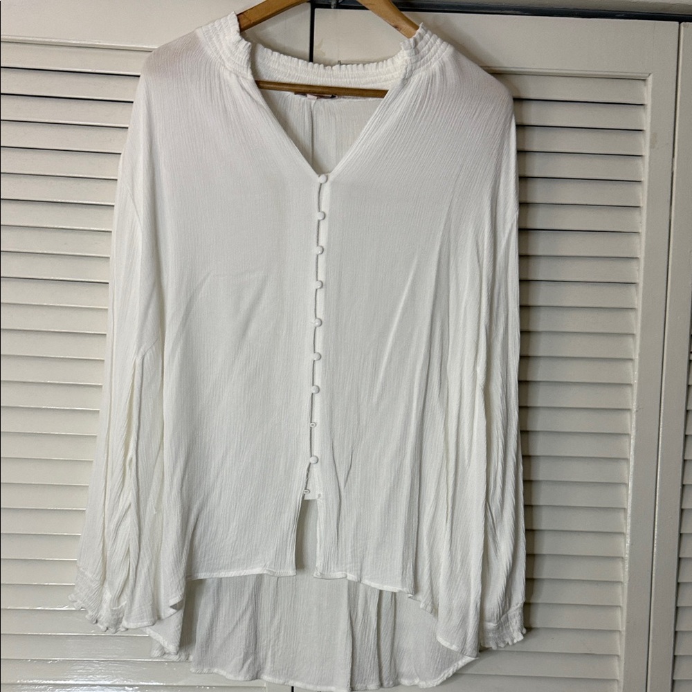 Per Se White Button-Front Women's Blouse